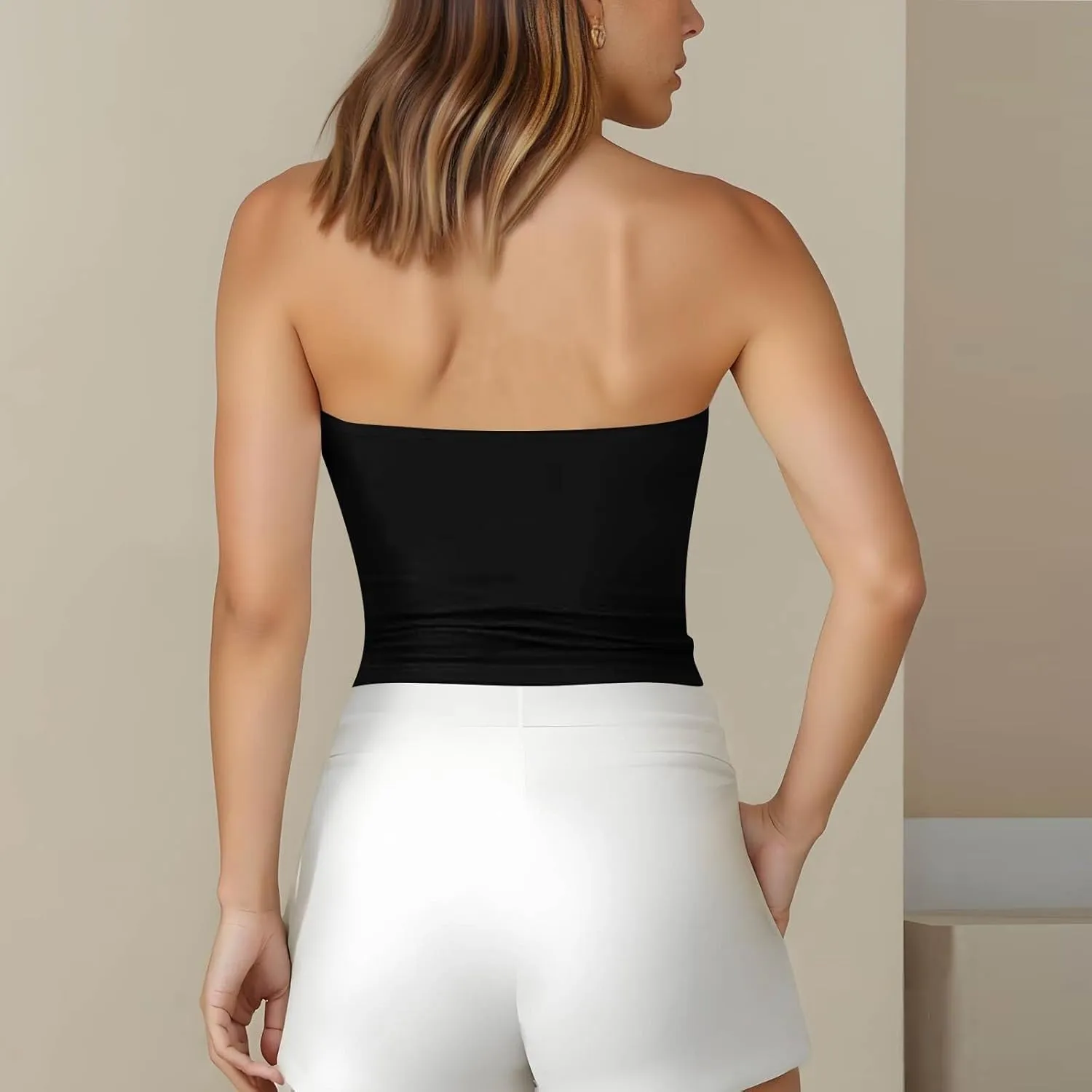 Tube Tops for Women with Built in Bra Summer Strapless Slim Fit Crop Tops Double Lined Sleeveless Crop Tank