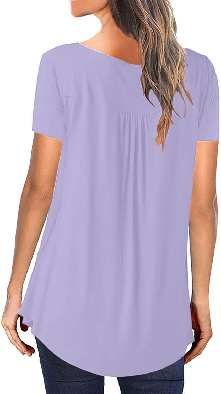 Tunic Tops for Women Casual Loose Fit Shirts Dressy Round Neck Buttons Up T-Shirts Scoop Neck Tees Summer Blouses Tee