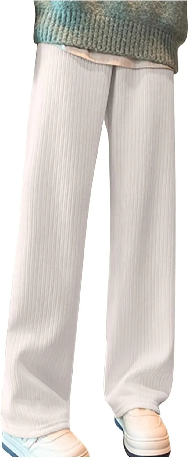 Uillui Corduroy Pants for Women Soft Comfortable Csual Pants Loose Fit Bound Feet Trouser High Waist Solid Straight Leg Pant