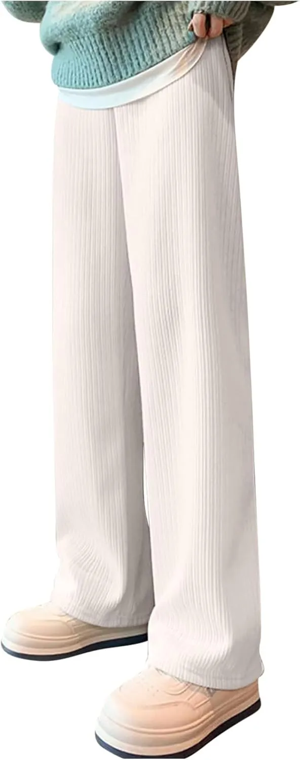 Uillui Corduroy Pants for Women Soft Comfortable Csual Pants Loose Fit Bound Feet Trouser High Waist Solid Straight Leg Pant