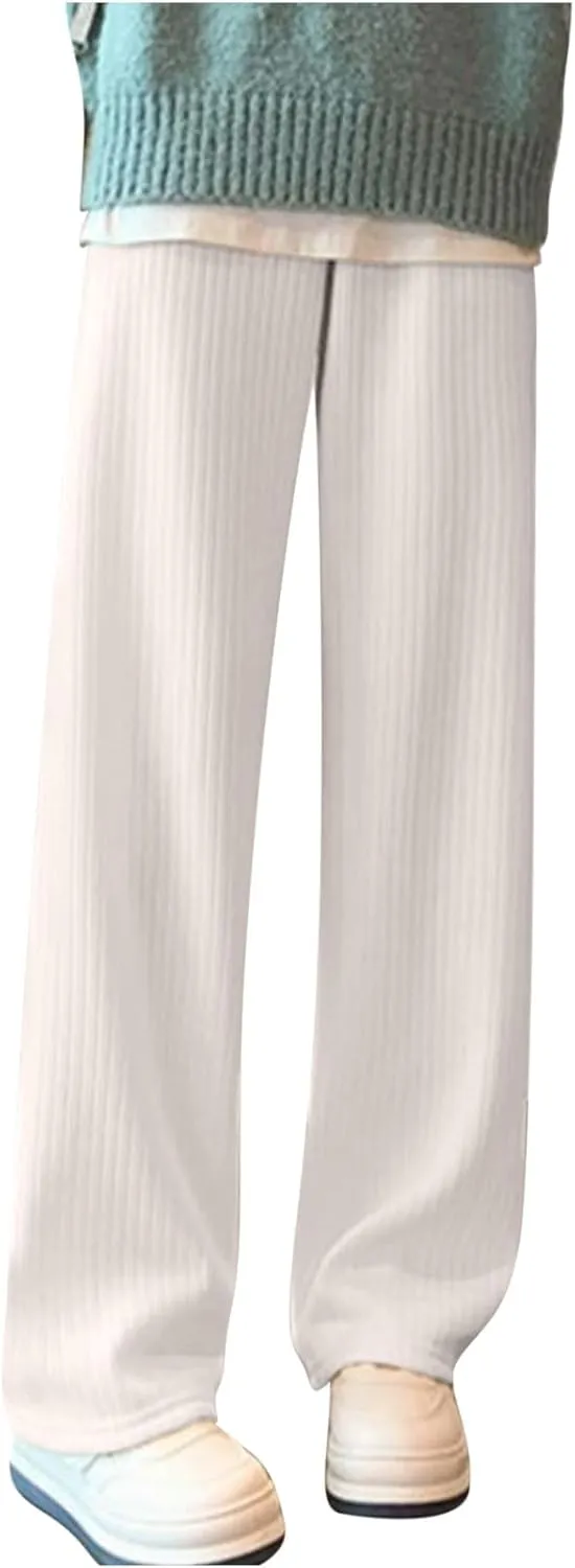 Uillui Corduroy Pants for Women Soft Comfortable Csual Pants Loose Fit Bound Feet Trouser High Waist Solid Straight Leg Pant