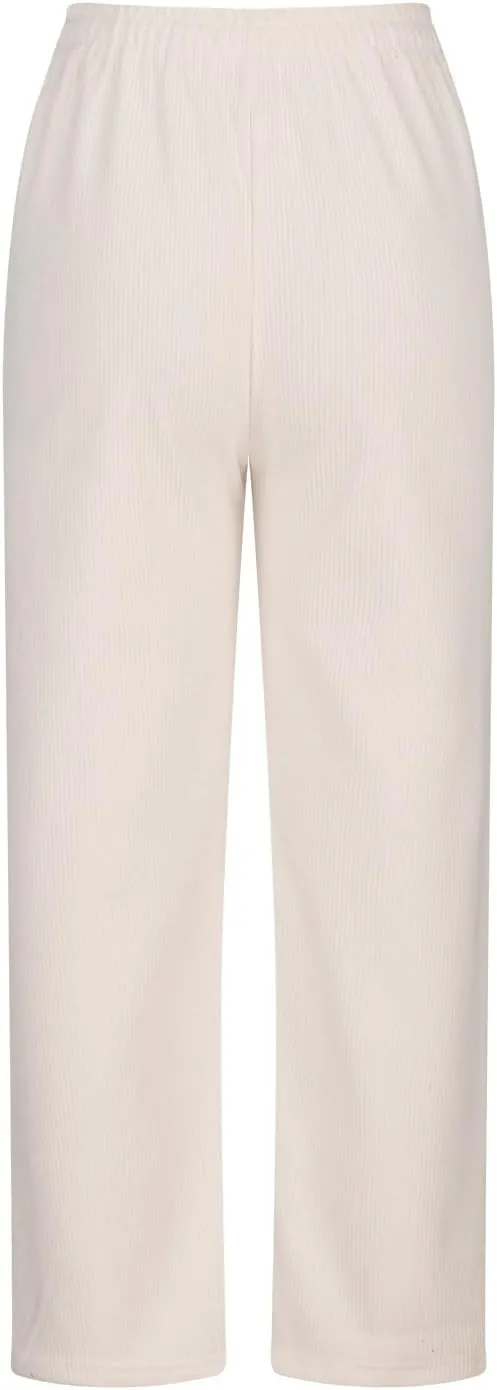 Uillui Corduroy Pants for Women Soft Comfortable Csual Pants Loose Fit Bound Feet Trouser High Waist Solid Straight Leg Pant