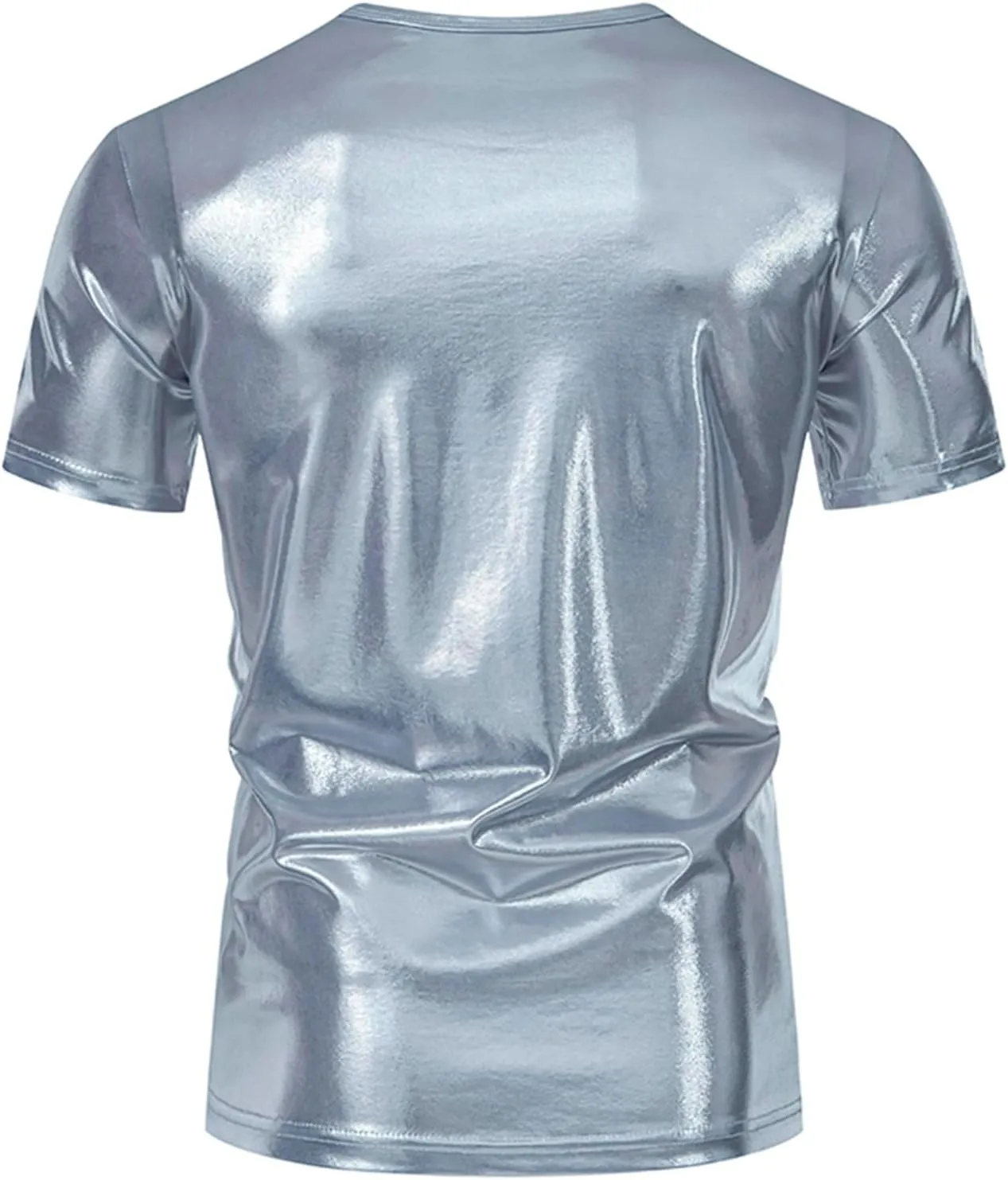 Uillui Mens Metallic T-Shirts 70s Gold/Sliver Shiny Shirts Disco Outfits Holographic Short Sleeve Party Clubwear Shirts