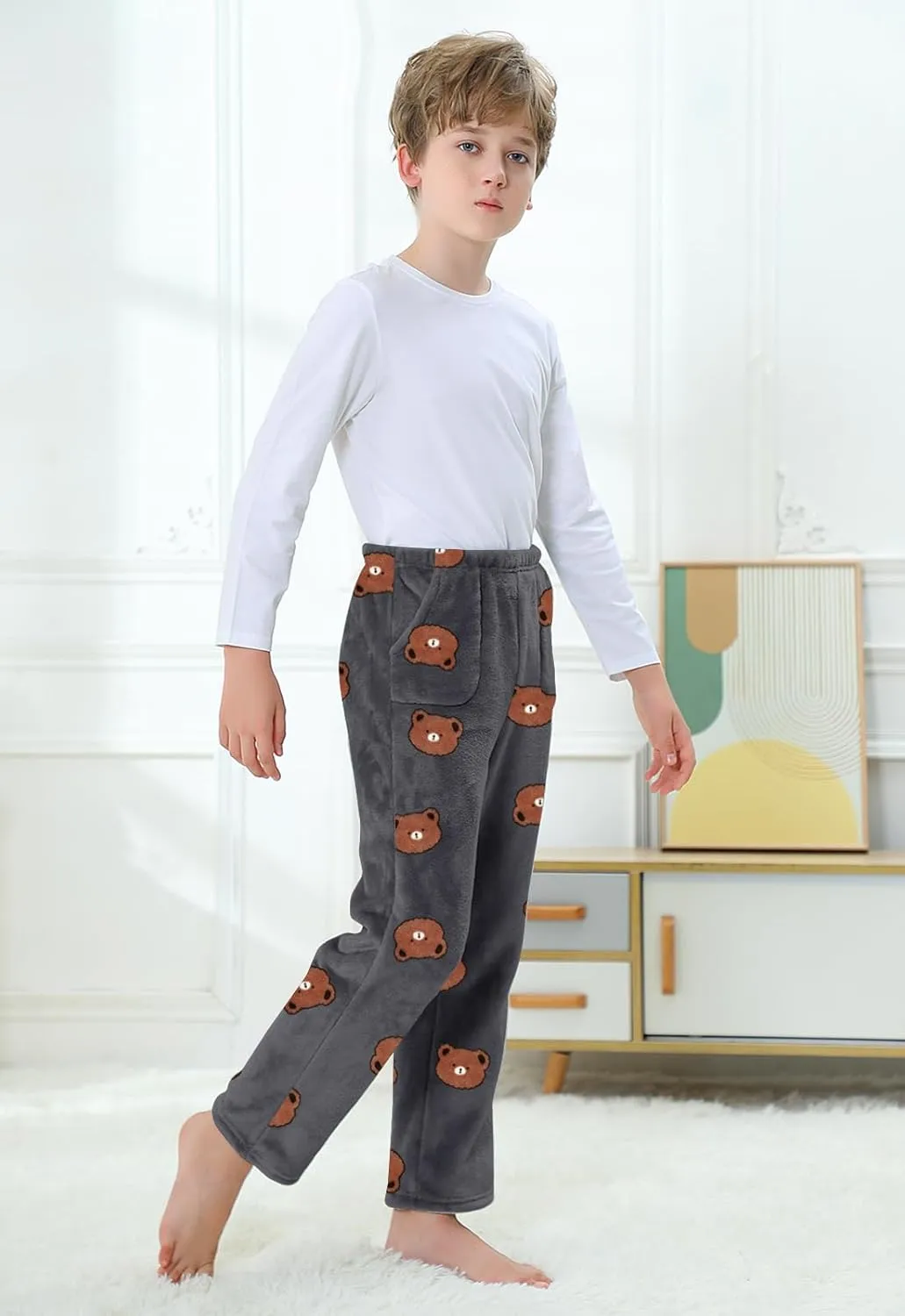 Umeyda Boys Pajama Pants with Pockets Fuzzy Flannel Sleepwear Pajama Bottoms