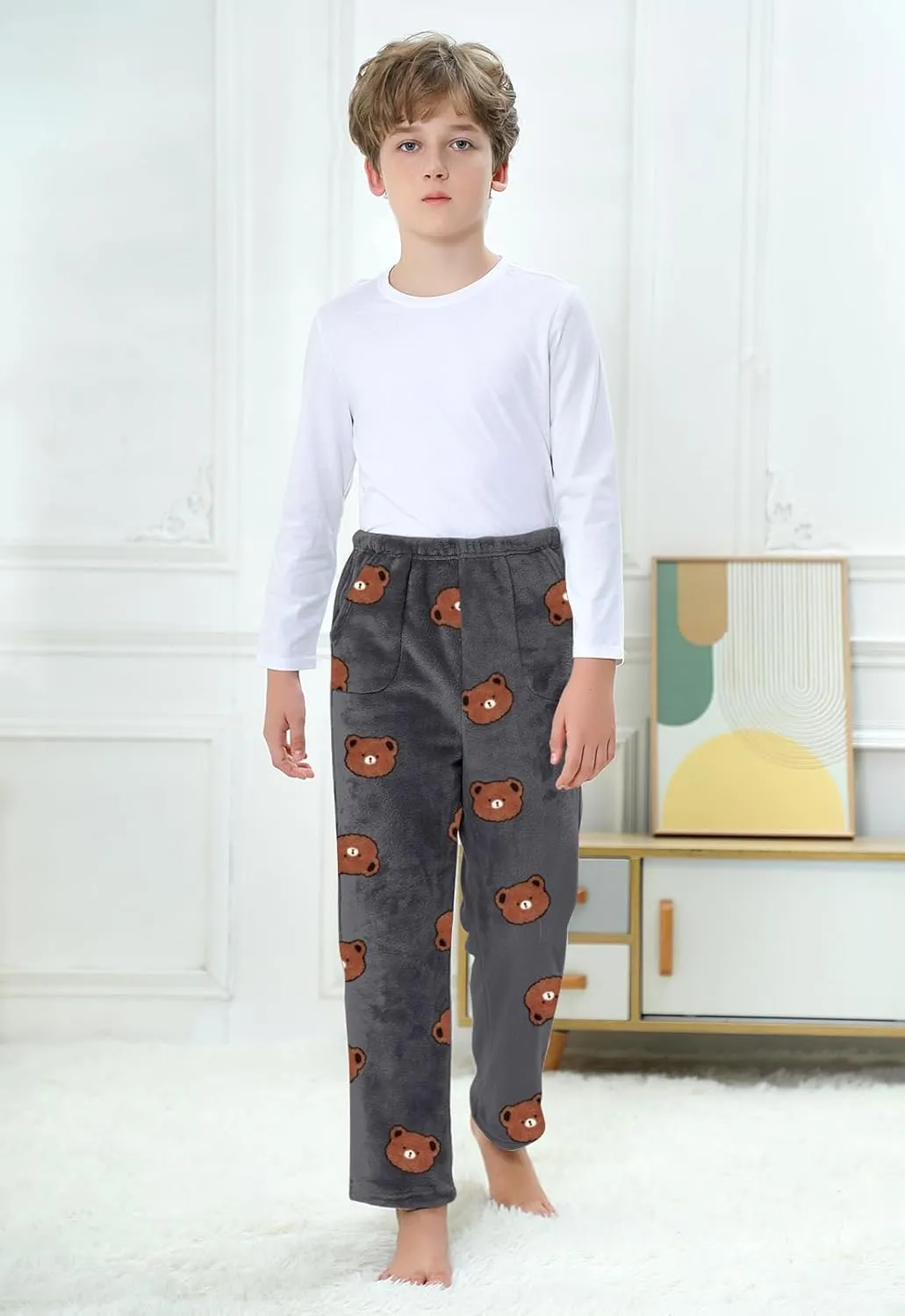 Umeyda Boys Pajama Pants with Pockets Fuzzy Flannel Sleepwear Pajama Bottoms