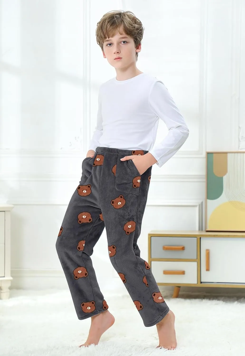Umeyda Boys Pajama Pants with Pockets Fuzzy Flannel Sleepwear Pajama Bottoms