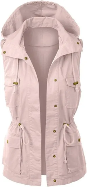 Utility Vest for Women Sleeveless High Neck Button Up Plain Shacket Jacket Hooded Coat Loose Fit Drawstring Winter Trendy
