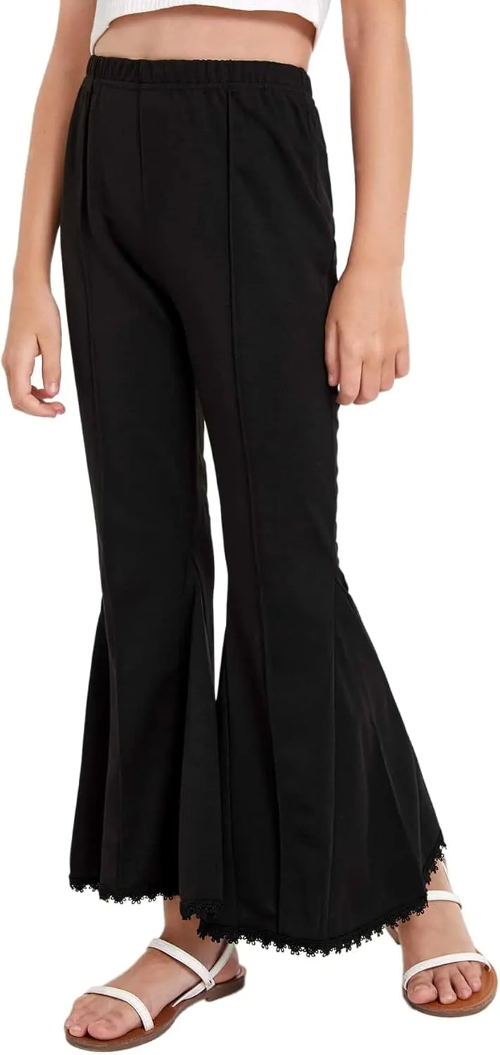 WDIRARA Girl's High Waisted Stretch Bell Bottoms Ruffle Flare Pants