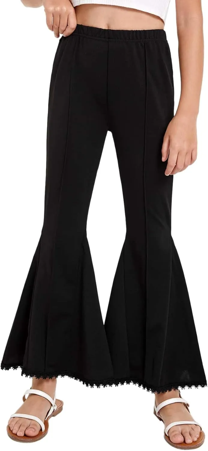 WDIRARA Girl's High Waisted Stretch Bell Bottoms Ruffle Flare Pants