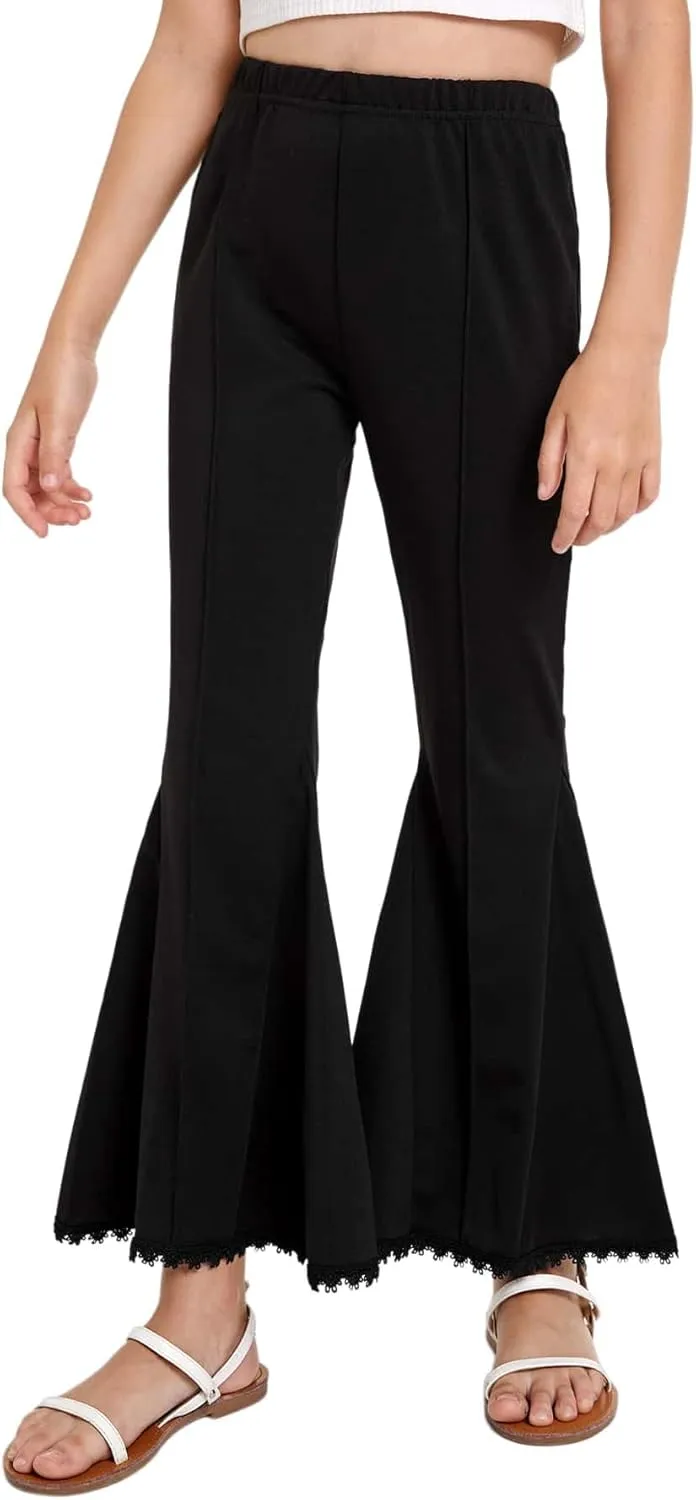WDIRARA Girl's High Waisted Stretch Bell Bottoms Ruffle Flare Pants