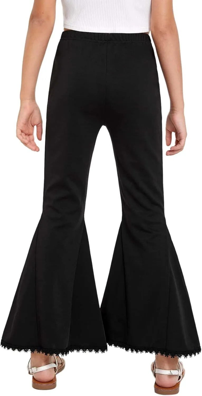 WDIRARA Girl's High Waisted Stretch Bell Bottoms Ruffle Flare Pants
