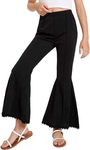 WDIRARA Girl's High Waisted Stretch Bell Bottoms Ruffle Flare Pants