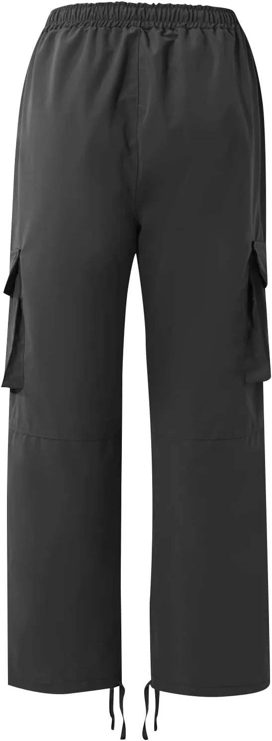 WENKOMG1 Casual Cargo Pants for Men Solid Camo Casual Hiking Pants Workout Joggers Drawstring Multi Pocket Sweatpants