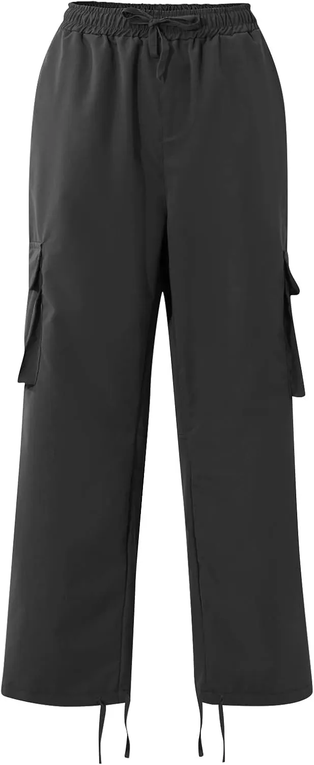 WENKOMG1 Casual Cargo Pants for Men Solid Camo Casual Hiking Pants Workout Joggers Drawstring Multi Pocket Sweatpants