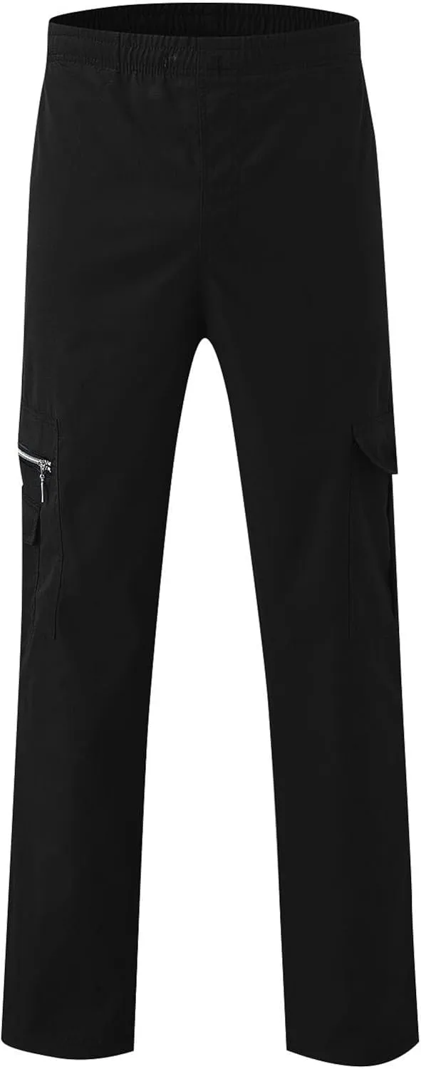 WENKOMG1 Mens Casual Cargo Pants Lightweight Multi Pockets Tactical Pants Straight Leg Breathable Summer Workwear