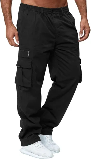 WENKOMG1 Mens Casual Cargo Pants Lightweight Multi Pockets Tactical Pants Straight Leg Breathable Summer Workwear