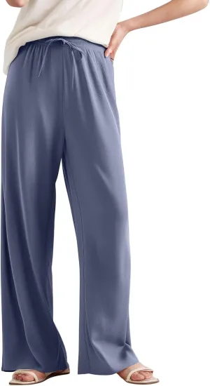 Wide Leg Lounge Pants Women High Waisted Pants Loose Straight Leg Pants Pull on Track Pants Drawstring Casual Pants