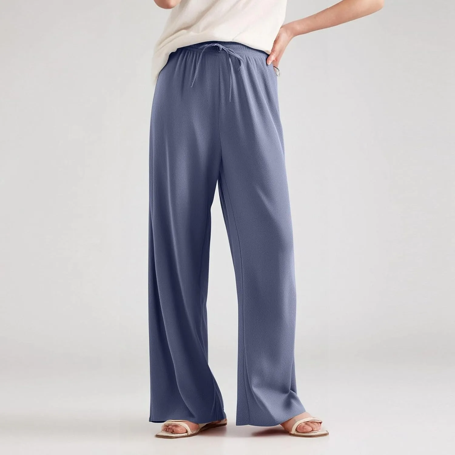 Wide Leg Lounge Pants Women High Waisted Pants Loose Straight Leg Pants Pull on Track Pants Drawstring Casual Pants