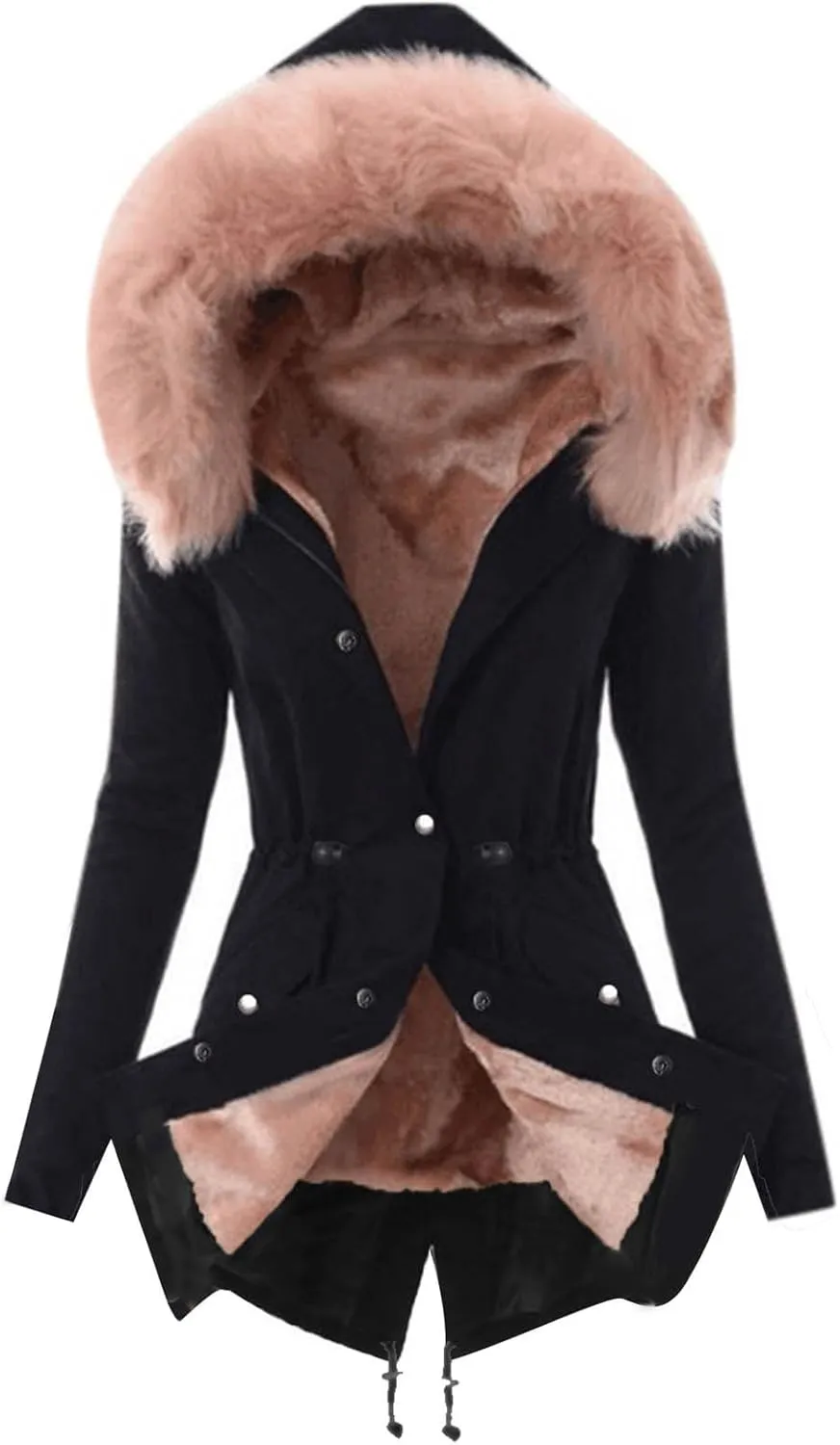 Winter Coats for Women Long Winter Down Coat Thicken Fleece Lined Parka Faux Fur Jacket Button Down Coat Outwear
