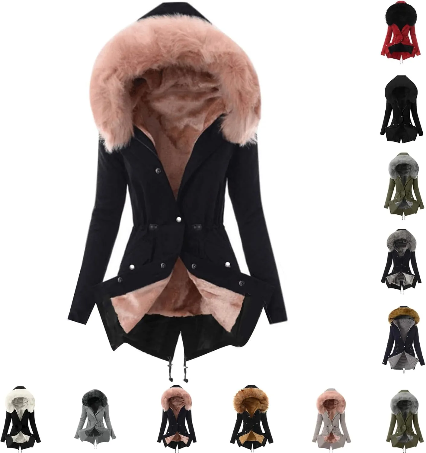 Winter Coats for Women Long Winter Down Coat Thicken Fleece Lined Parka Faux Fur Jacket Button Down Coat Outwear