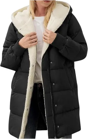 Winter Warm Coats for Women Warm Down Jacket Sherpa Fleece Lined Long Hooded Puffer Jacket Winter Fashion Clothes