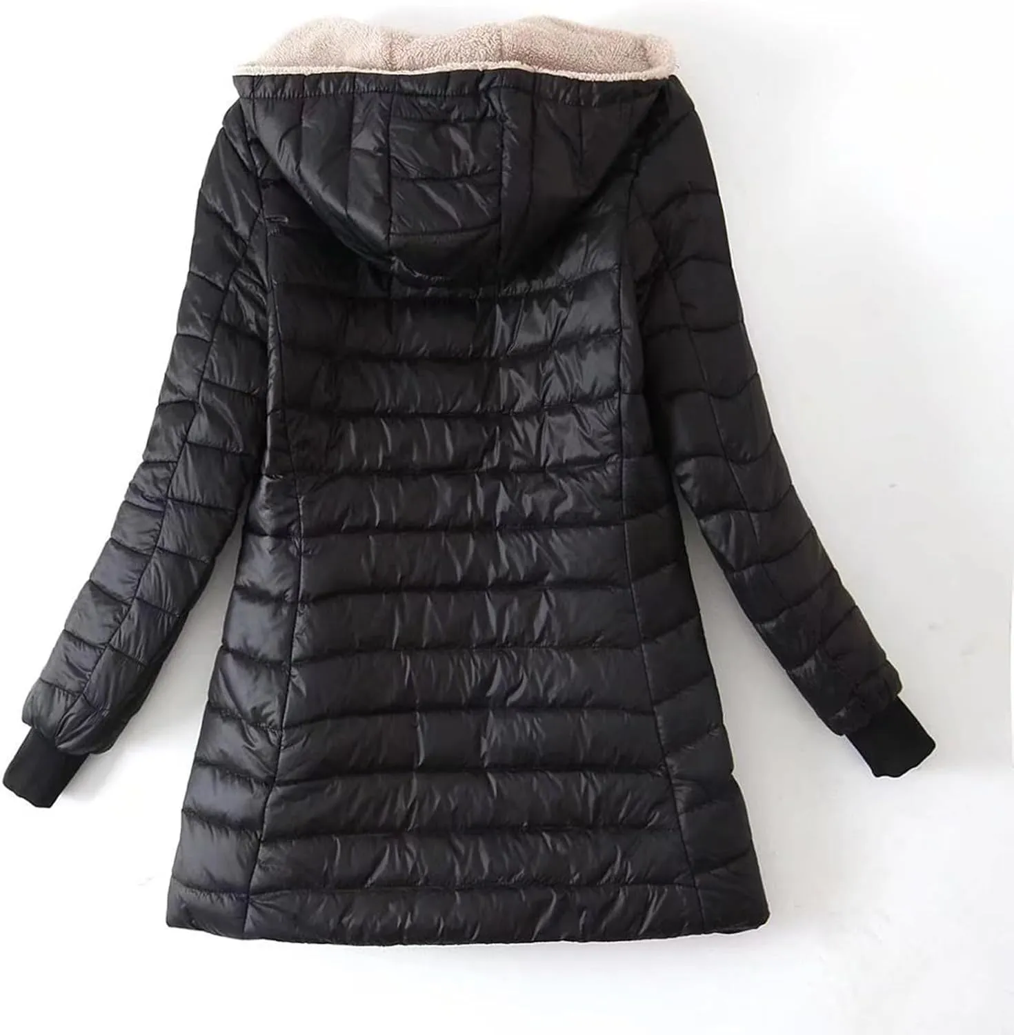 Wkishenl Women Winter Coats Comfy Warm Fleece Lined Cotton Jacket Long Sleeve Quilted Down Coat Sherpa Outerwear with Hood