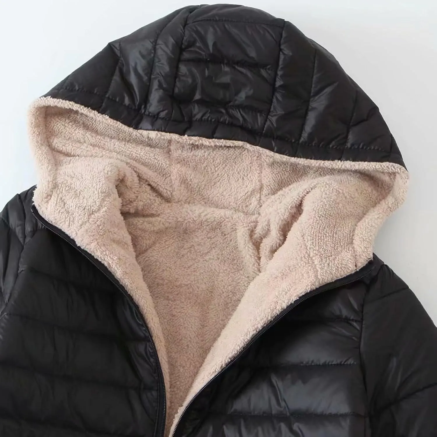 Wkishenl Women Winter Coats Comfy Warm Fleece Lined Cotton Jacket Long Sleeve Quilted Down Coat Sherpa Outerwear with Hood