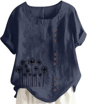 Women Cotton Blend Crew Neck Short Sleeve Basic Tunic Tee Shirts Tops Blouse Oversized Linen Tops Blend Tee Shirts