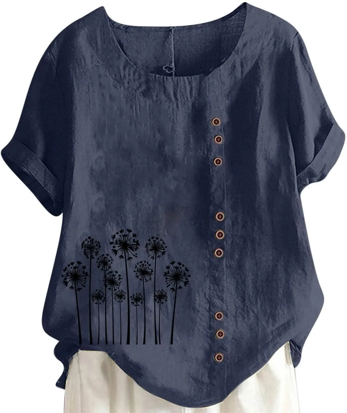 Women Cotton Blend Crew Neck Short Sleeve Basic Tunic Tee Shirts Tops Blouse Oversized Linen Tops Blend Tee Shirts