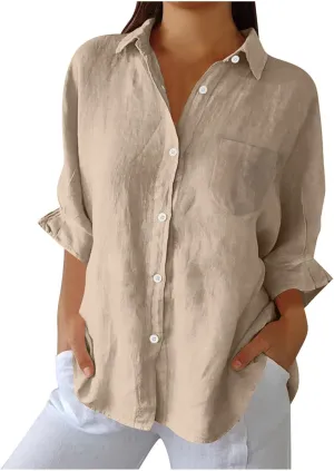 Women Cotton Linen Summer Tops 2025 Loose Fitting Button Down Tunic Blouses Trendy Shirts Tunic Dressy Casual Clothes