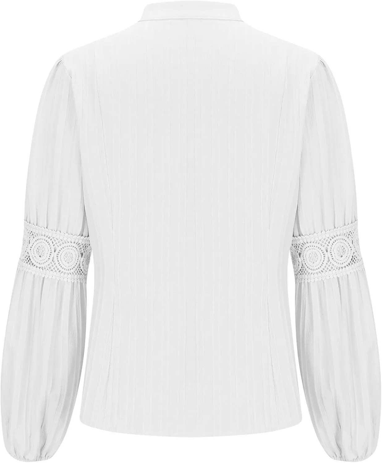 Women Cut Out Lace Patchwork Button Blouse Vintage Stand Collar Embroidered Pleated Lantern Long Sleeve Shirt Tunic Top