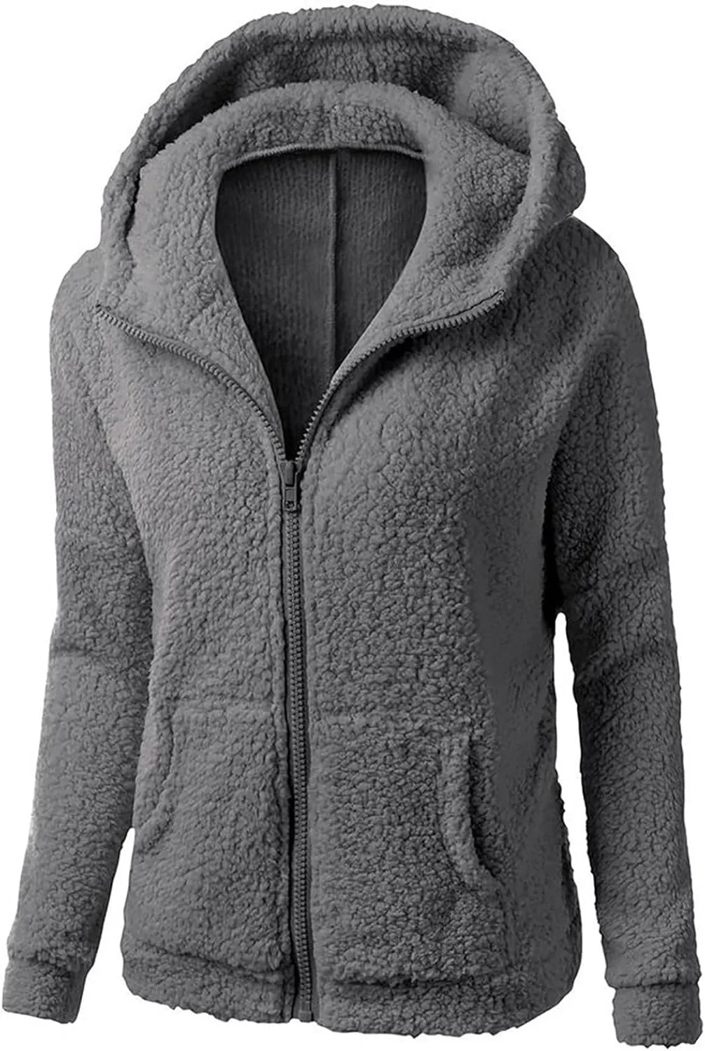 Women Faux Fur Fleece Jacket Casual Zipper Hooded Coat Spring Fall Transitional Fashion Lightweight Sherpa Coat