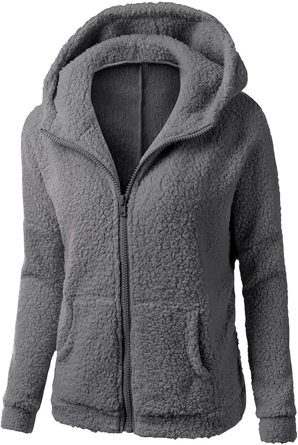 Women Faux Fur Fleece Jacket Casual Zipper Hooded Coat Spring Fall Transitional Fashion Lightweight Sherpa Coat