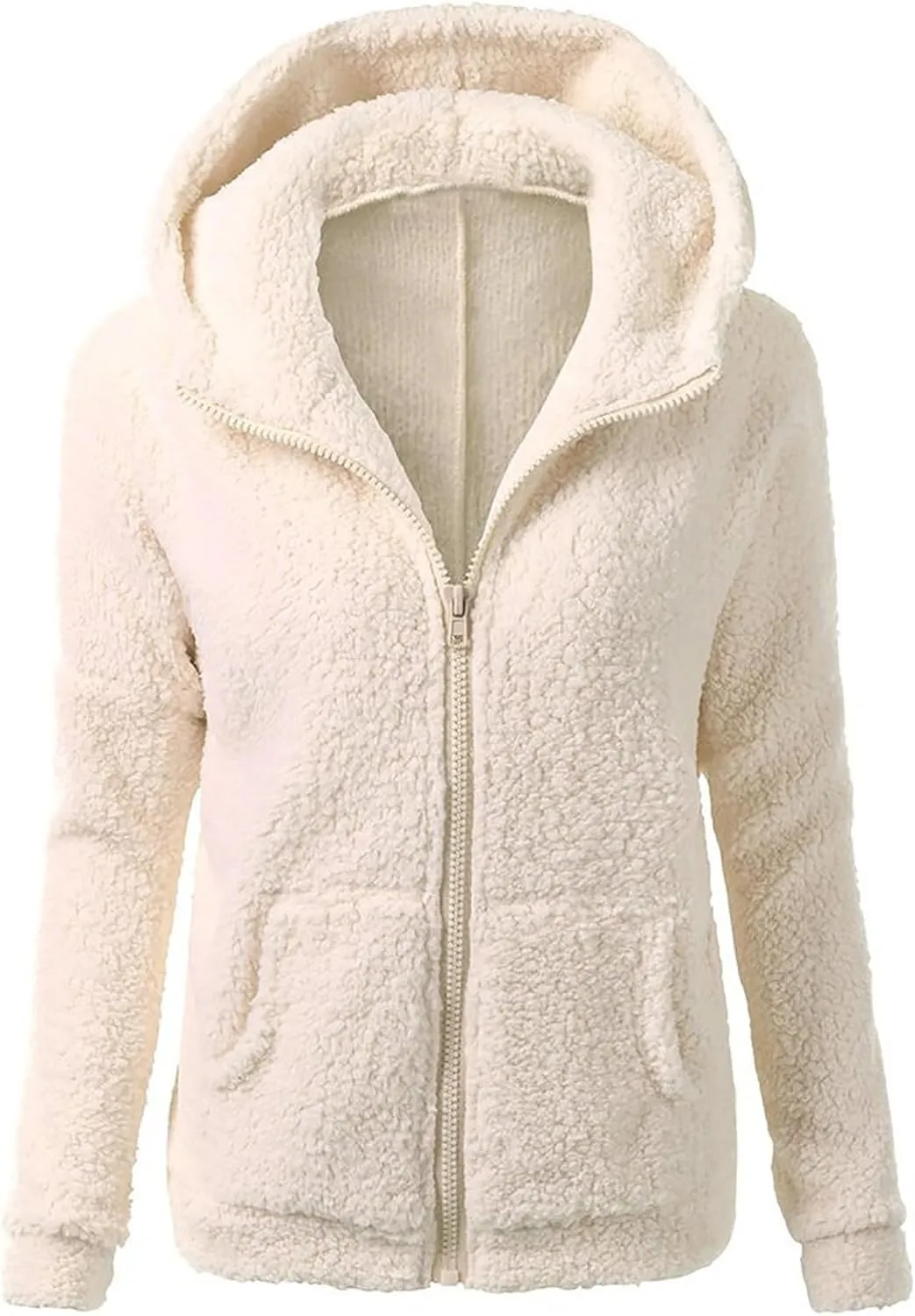 Women Faux Fur Fleece Jacket Casual Zipper Hooded Coat Spring Fall Transitional Fashion Lightweight Sherpa Coat
