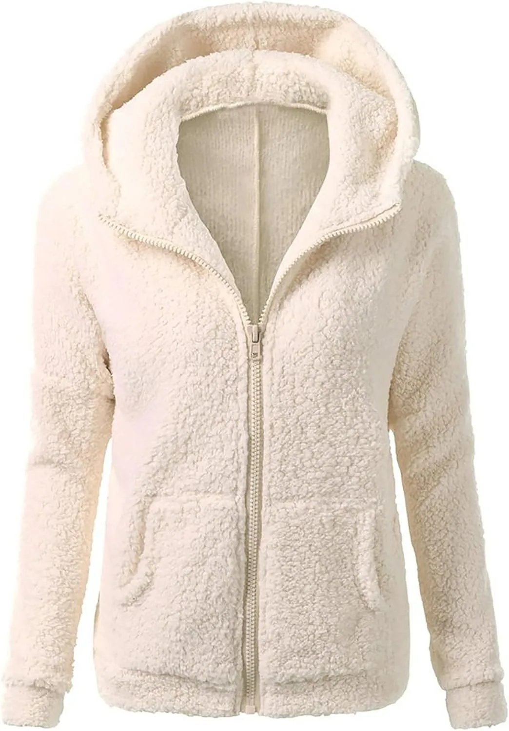 Women Faux Fur Fleece Jacket Casual Zipper Hooded Coat Spring Fall Transitional Fashion Lightweight Sherpa Coat
