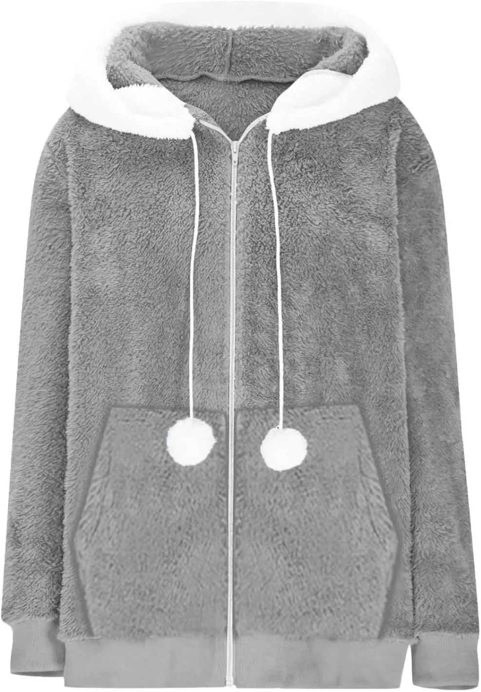 Women Fuzzy Fleece Jacket Winter Warm Hooded Cardigan Plus Size Sherpa Coats Cute Lightweight Plush Outerwear