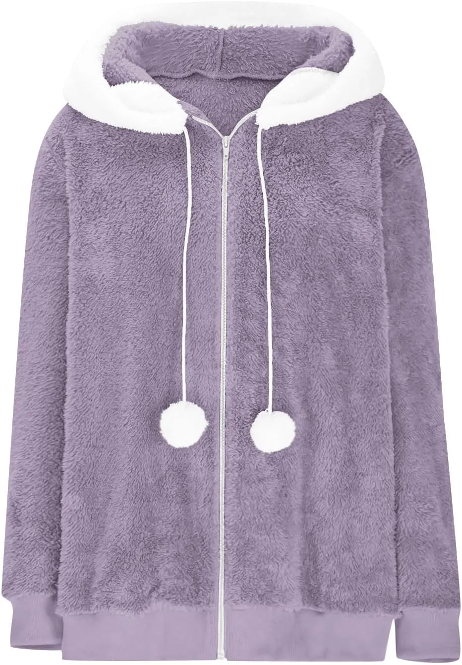 Women Fuzzy Fleece Jacket Winter Warm Hooded Cardigan Plus Size Sherpa Coats Cute Lightweight Plush Outerwear