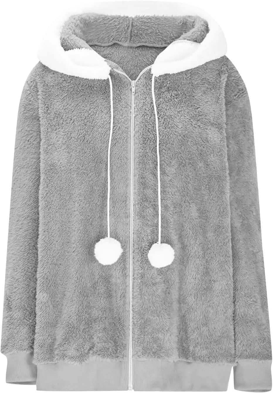 Women Fuzzy Fleece Jacket Winter Warm Hooded Cardigan Plus Size Sherpa Coats Cute Lightweight Plush Outerwear