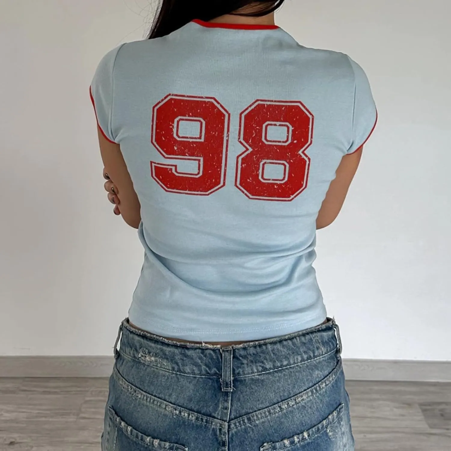 Women Hawaii Baby Tees Y2K Short Sleeve Crewneck Aesthetic Graphic Slim Fit Crop Tops Teen Girls Summer T Shirts