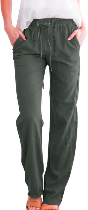 Women High Waisted Wide Leg Pants Casual Drawstring Elastic Trousers Comfy Straight Leg Long Womens Warm Casual
