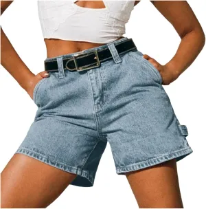 Women Jean Shorts High Waisted Carpenter Denim Shorts with Pockets Trendy Fashion Summer Shorts Jean Shorts for