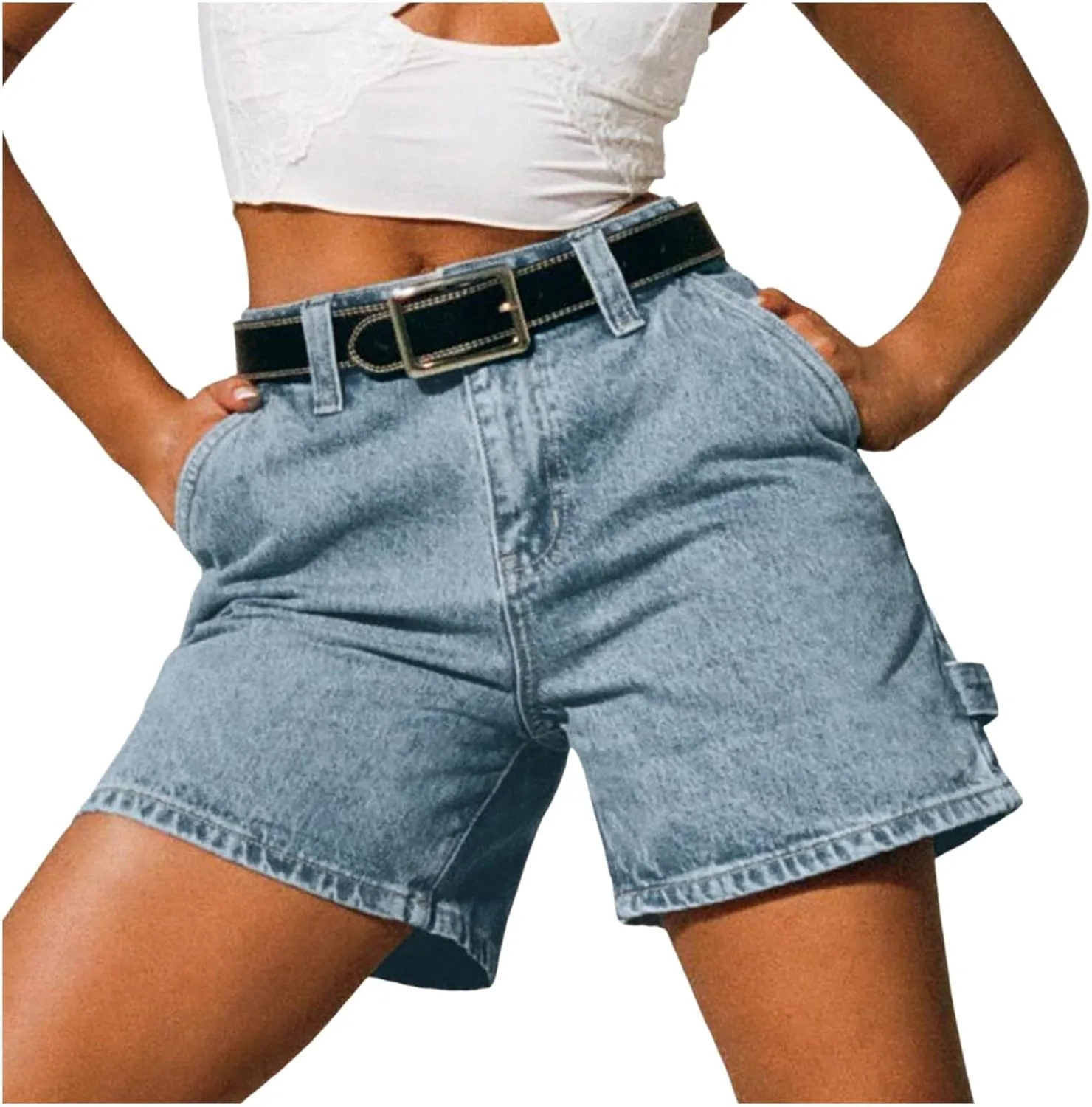Women Jean Shorts High Waisted Carpenter Denim Shorts with Pockets Trendy Fashion Summer Shorts Jean Shorts for