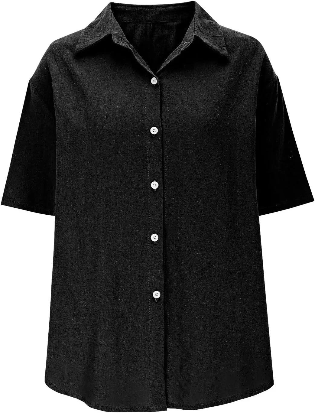 Women Linen Button Down Short Sleeve Lapel Collar Blouse Ladies Summer Casual Dressy V Neck Beach Cotton Shirt Tops