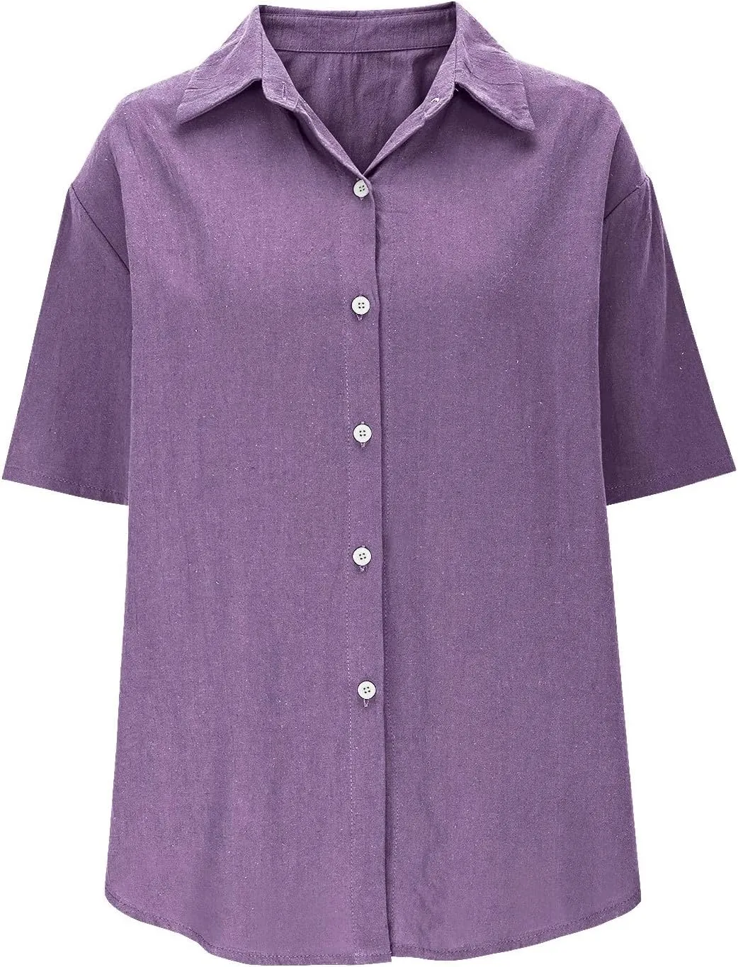 Women Linen Button Down Short Sleeve Lapel Collar Blouse Ladies Summer Casual Dressy V Neck Beach Cotton Shirt Tops