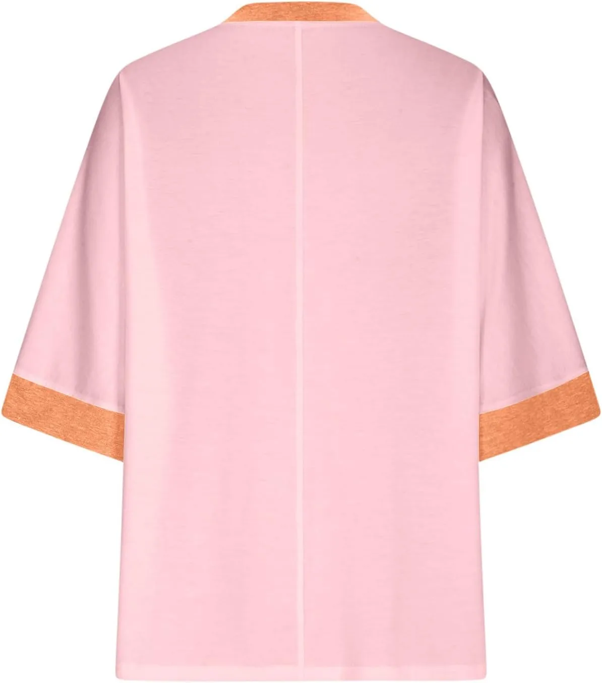 Women Oversized Color Block 3/4 Sleeve T Shirt Crewneck Patchwork Split Hem Shirt Casual Loose Summer Tee Tops