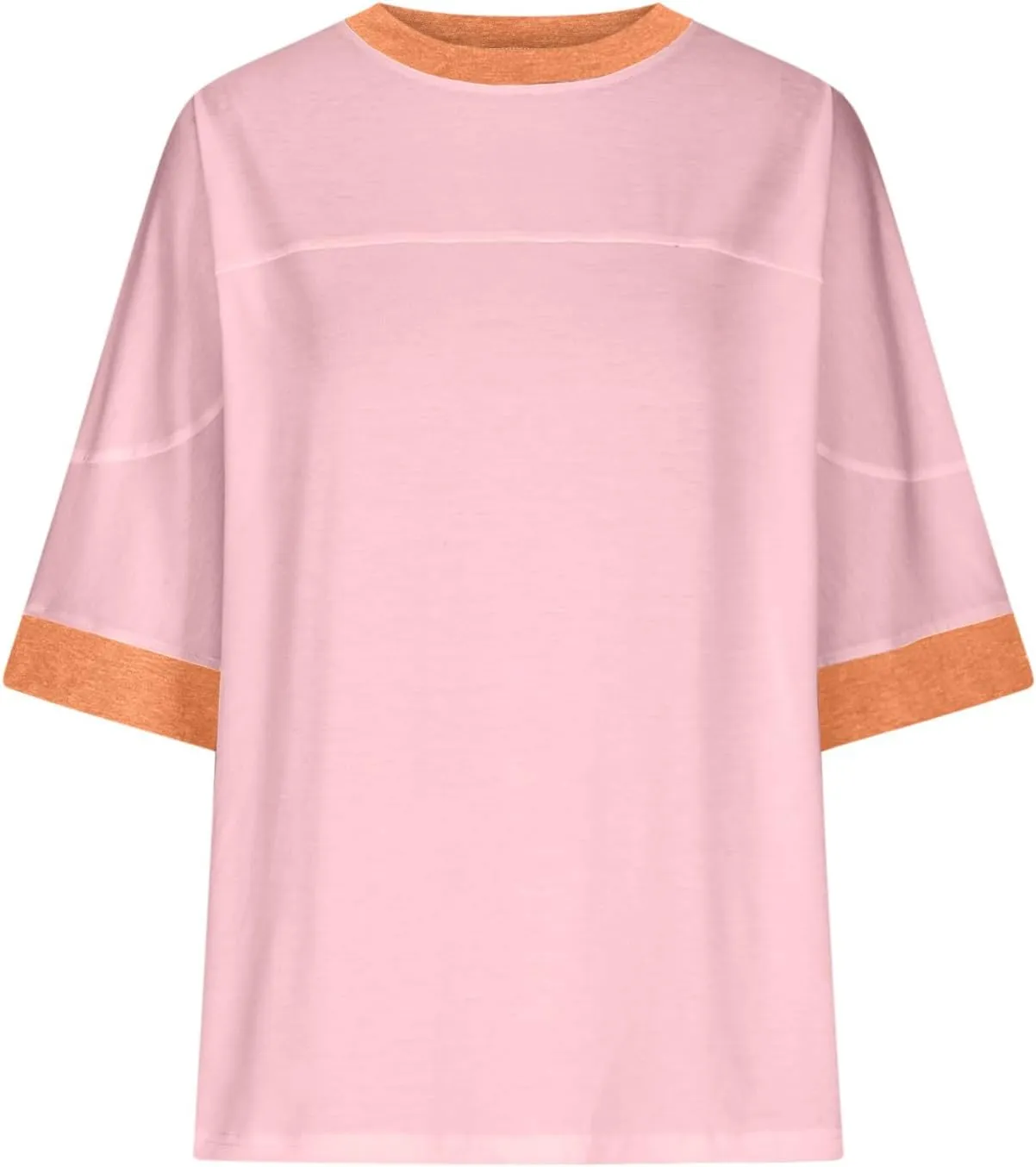 Women Oversized Color Block 3/4 Sleeve T Shirt Crewneck Patchwork Split Hem Shirt Casual Loose Summer Tee Tops