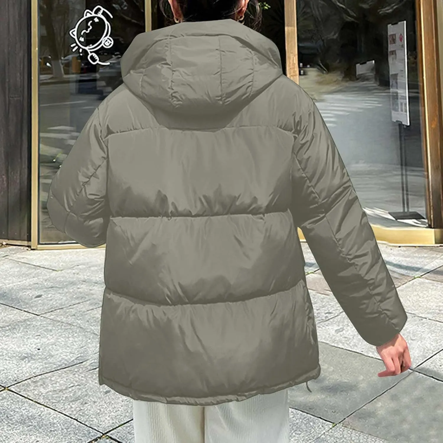 Women Oversized Puffer Jackets Warm Winter Down Coat with Hood Pockets Casual Long Sleeve Zipped Quilted Coat Outwear