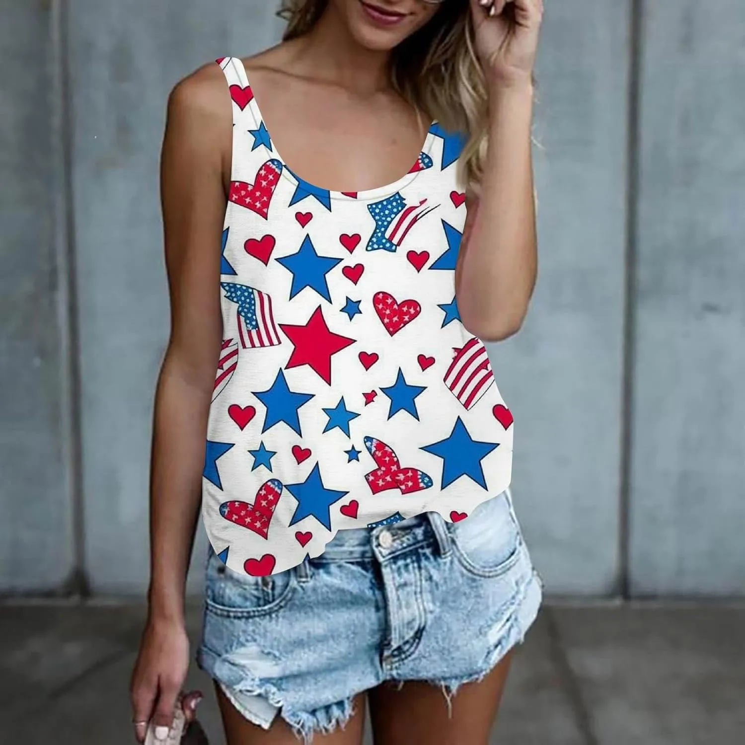 Women Patriotic 4th of July Tank Tops Crewneck Sleeveless American Flag Print Vest Star USA Flag Tee Summer Shirts