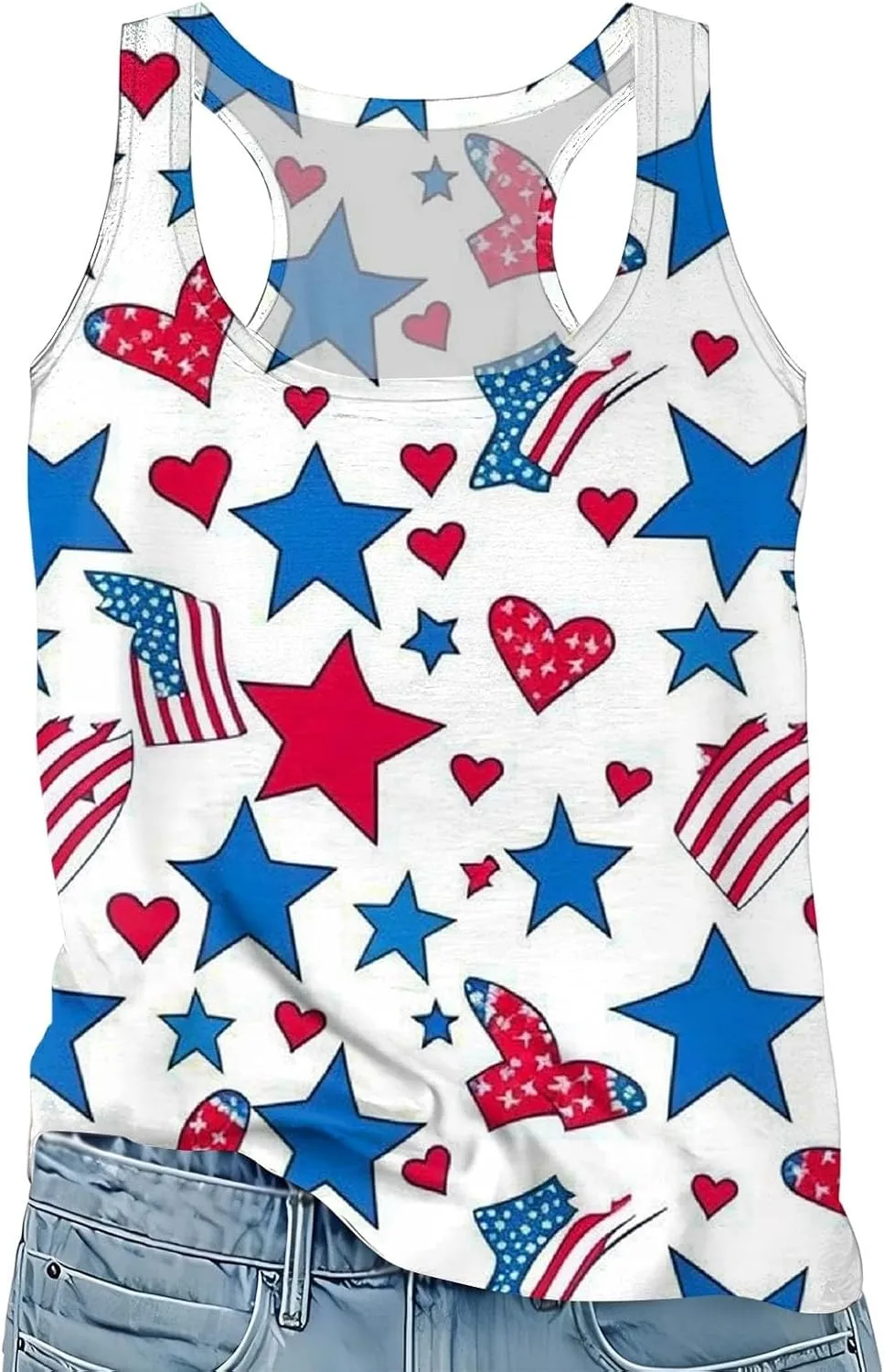 Women Patriotic 4th of July Tank Tops Crewneck Sleeveless American Flag Print Vest Star USA Flag Tee Summer Shirts