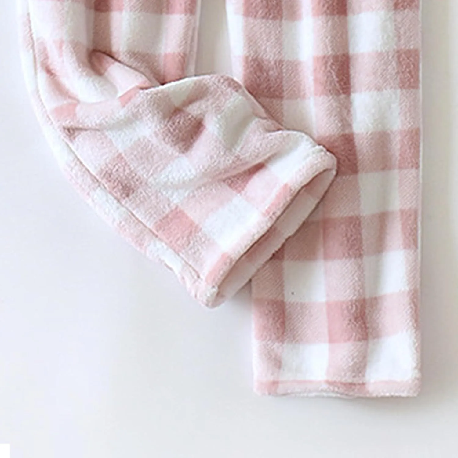 Women Plaid Fleece Pajama Pant Straight Leg Casual Elastic Waist Fluffy Home Trousers Winter Warm Trendy Plush Pants